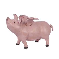 A CAST IRON FLYING PIG BANK, PINK
